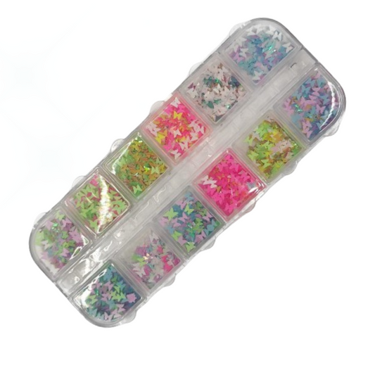 BUTTERFLY NAIL ART GLOW SEQUINS= 12 COLOURS